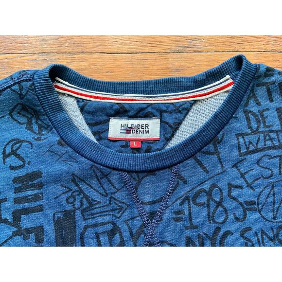 HILFIGER DENIM Blue New York Graffiti Sweatshirt Mens sz L - Picture 4 of 11